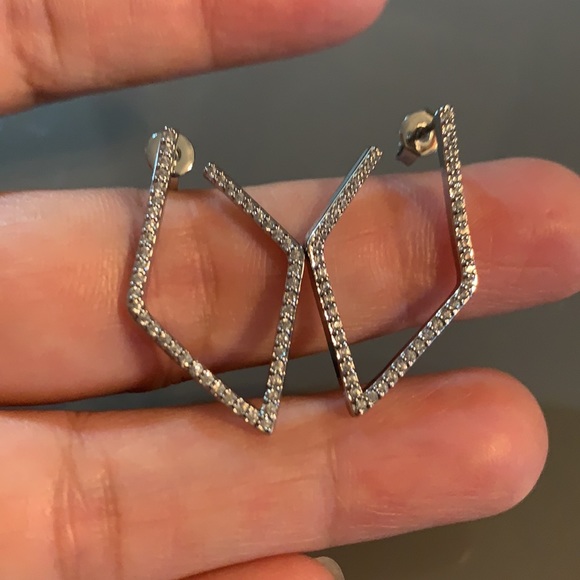 Silver Pave Swarovski Geometric Earrings ADORNIA - Picture 8 of 11